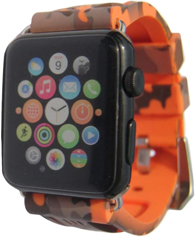 Sport Camo Waterproof Band Compatible for Apple Watch 38/40mm Camouflage Silicone Strap for iWatch 6/5/4/3/2/SE Rubber Band (Orange-38/40mm)