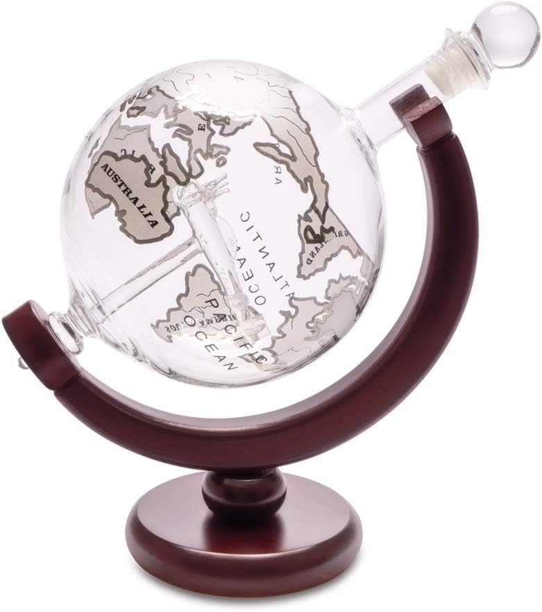 Balvi Wiskey decanter Globe With wooden stand Bottle shaped globe With plane figure inside 800ml Glass/wood