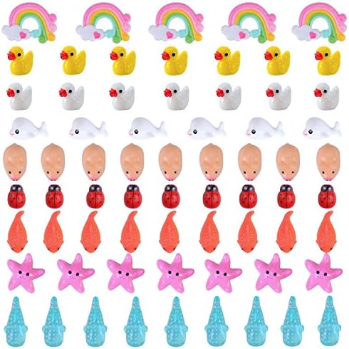TSLIKANDO 90pcs Slime Charms with Rainbows Ducks Pigs Starfishes Sharks Carps Dolphins Ladybugs Resin Flatback Slime Beads for Scrapbooking DIY Crafts