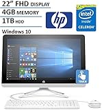 HP 21.5 Inch FHD IPS All-in-One Touchscreen Desktop Computer (Intel Celeron Quad Core 1.6GHz CPU, 4GB RAM, 1TB HDD, USB 3.0, Webcam, Wifi, DVD, Bluetooth, HDMI, Windows 10) (Certified Refurbished)