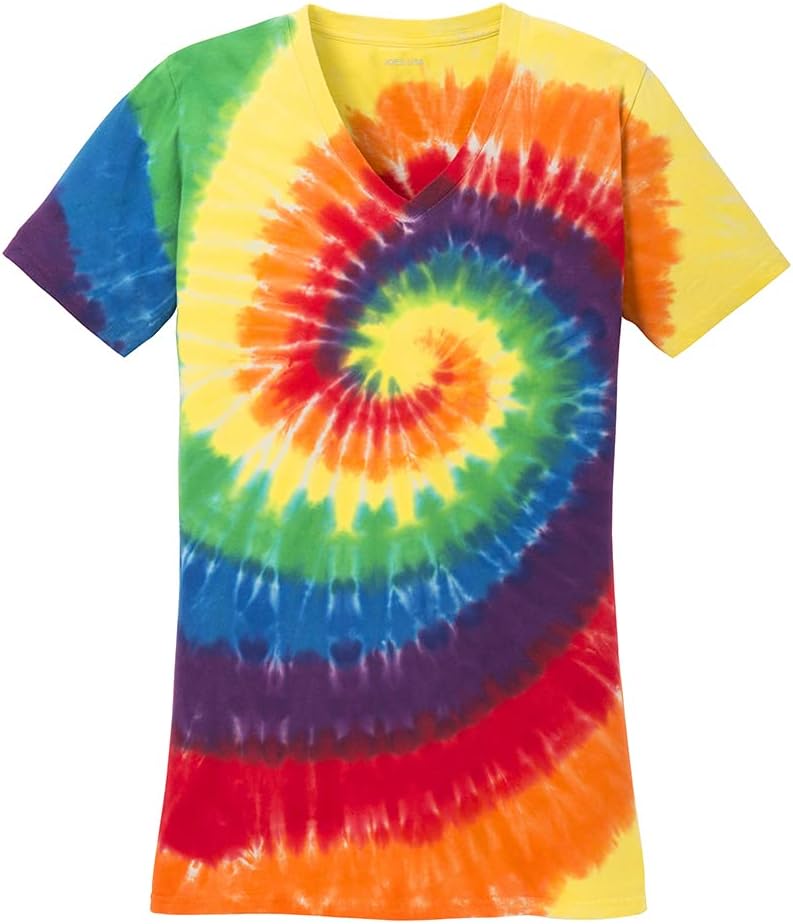 Joe's USA Koloa Ladies Colorful Tie-Dye V-Neck Tees in 10 Colors Sizes: XS-4XL
