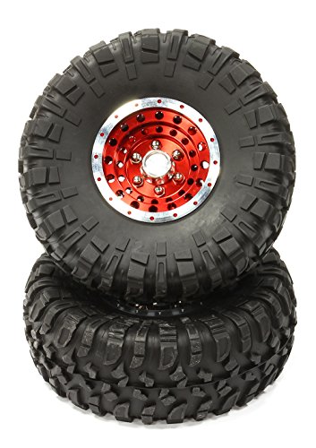 Integy RC Model Hop-ups C24871RED Billet Machined X4 Spoke 2.2 Wheel & Tire Set (2) for Rock Crawler (O.D.=132mm)