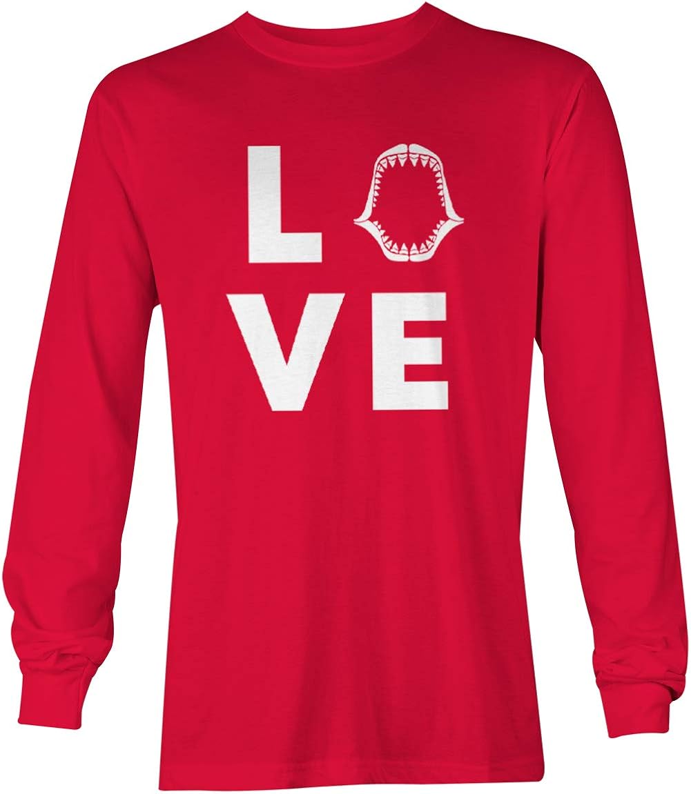 Love Shark - Jaw Teeth Tooth Great White Long Sleeve Youth Shirt (Red, Small)