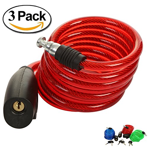 SEPOX Bike Lock with Key 6 Feet Cable Lock with 2 Keys 3 Colors for Protecting Your Bike Accessories Like Helmet, Wheel, Saddle, Bags, etc.