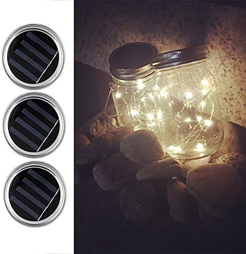 3 Pack Solar Mason Jar Lids - 10 LED Mason Jar Decor Light for Hanging Solar Lanterns and Garden Decor Chrismas Wedding Garden Patio Path Lights Warm White (Jars and Handle Not Included)