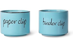 ONTUBE Ceramic Paper Clip Holder and Binder Clip Holder Set Dispenser Organizer for Desk (Turquoise)