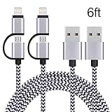 Sundix Lightning and Micro USB Cable Nylon Braided Sync and Charging Cable Cord Compatible with iPhone 7/7Plus/6s plus/6s/6 plus/6/5s/5c/5, iPad /iPod, Samsung, HTC, and More(2 Pack 6FT 2in1 Black)