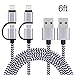 Sundix Lightning and Micro USB Cable Nylon Braided Sync and Charging Cable Cord Compatible with iPhone 7/7Plus/6s plus/6s/6 plus/6/5s/5c/5, iPad /iPod, Samsung, HTC, and More(2 Pack 6FT 2in1 Black)