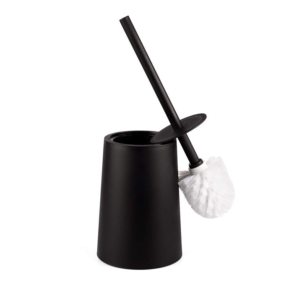 KOLLIEE Black Toilet Brush Holder Plastic Bathroom Toilet Brushes and Holders Set For Bathrooms