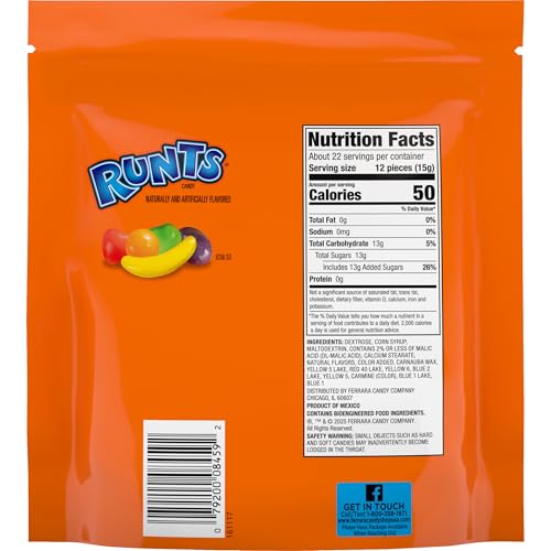 WONKA RUNTS HARD, CHEWY & FRUITY CANDY, RECLOSEABLE BAG 12.0 OZ