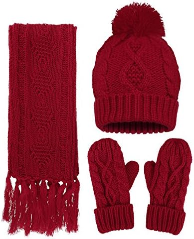 Women's 3 Piece Winter Set - Knitted Beanie, Scarf, Gloves