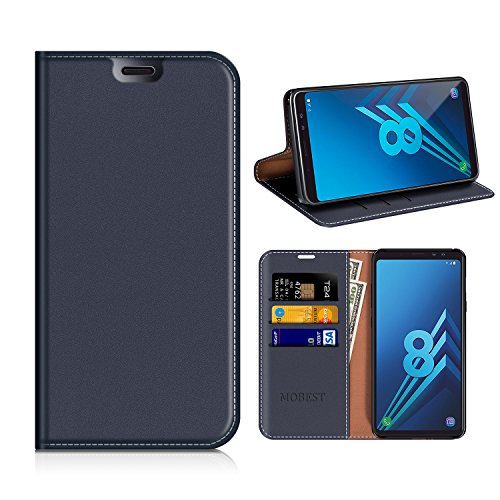 Samsung Galaxy A8 2018 Wallet Case, Mobesv Samsung A8 2018 Leather Case/Phone Flip Book Cover/Viewing Stand/Card Holder for Samsung Galaxy A8 (2018), Dark Blue