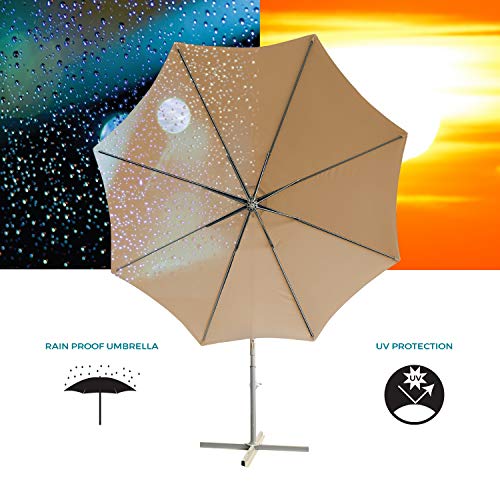 Project One 10ft Patio Offset Cantilever Umbrella Market Umbrellas Outdoor Umbrella with Crank & Cross Base for Garden, Deck,Backyard and Pool (Beige) - Thumbnail 3