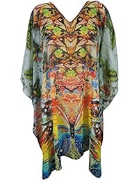 Womens Valentina Caftan Short Dresses Rhinestone Green Summer Cruise, Bikini Coverup One Size