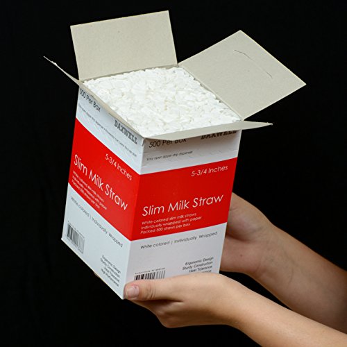 Daxwell 5.75" x 3.7mm Slim Milk Straw, Paper Wrapped, White (24 Boxes of 500) - Thumbnail 4