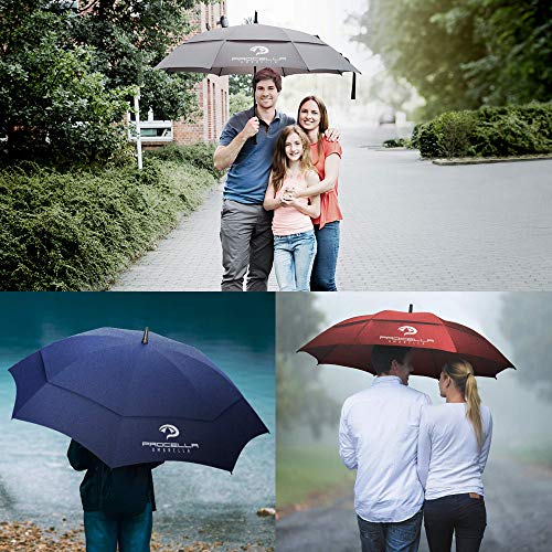 Procella Golf Umbrella Windproof Waterproof - 62 Inch Large Automatic Open Rain & Wind Resistant Vented Double Canopy - Best Golf-Sized Stick Umbrellas for Men and Women (Navy Blue)