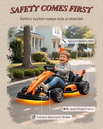 First Ride On 24V Electric Go Kart for Kids, Licensed Mclaren Drift Kart w/Adjustable Seat, 7.5 MPH Battery Powered Crazy Cart for Kids, Ride on Go Cart with Fast Two 200W Motors (24V)