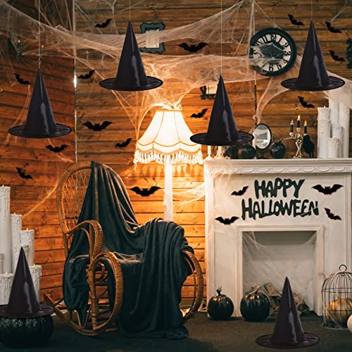 Halloween Decorations Outdoor Indoor - 8PCS Witch Hats & 32PCS 3D Bats Decoration, Witch Hat, Witches Hat, Halloween Decor for Party Favors, Party Supplies, Porch Decor