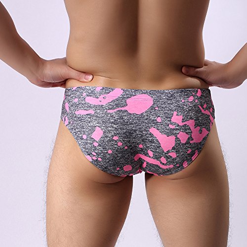 Mens Swimwear Camo Bikini Swimsuit Swim Briefs Truncks Drawstring Triangle Shorts Swimming Thong Bathing Suit (Pink, S)