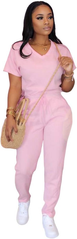 Women 2 Piece Loungewear Tracksuit Solid Color Casual Loose Fit Sweatpants