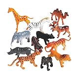 Plastic Safari Animals - Pack Of 12 - 2 Inches - Wild Jungle Animal Figures Science Learning Resource - Party Pack - For Kids Great Party Favors, Bag Stuffers, Fun, Toy, Gift, Prize - By Kidsco