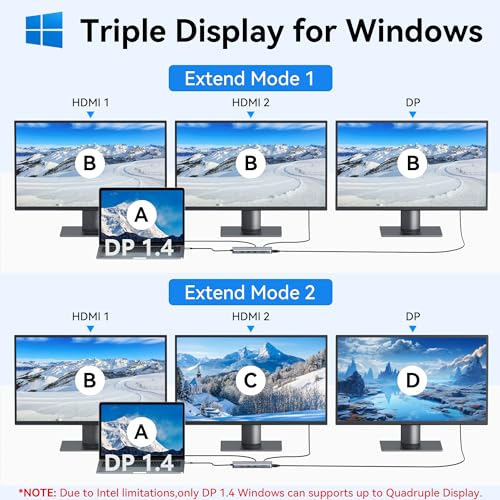 Selore USB C Laptop Docking Station Dual Monitor, 13-in-1 USB C Hub Adapter Docking Station 3 Monitors with 4K DP+4K HDMI+PD+RJ45 Ethernet+USB 3.1&2.0 port+SD/TF+Audio Compatible for MacBook Dell HP