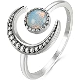 OIDIMS Created Moonstone Crescent Moon Thin Eternity Rings for Womens Dainty Minimalist Stacking Finger Ring Open Adjustable Expandable Best Friend Birthday Xmas Jewelry Gift