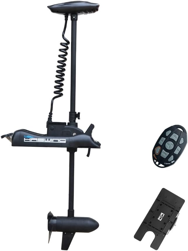 Aquos Black Haswing Cayman 24V 80LBS 60" Shaft Bow Mount Electric Trolling Motor Lightweight, Variable Speed Quick Release Bracket Bass Fishing Boats Freshwater Saltwater Use