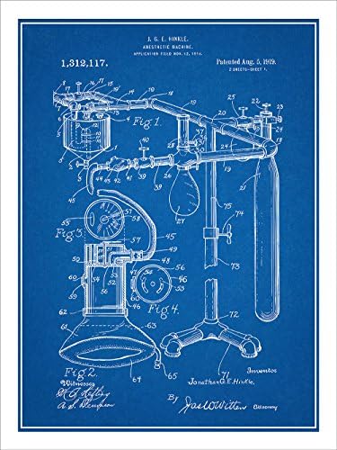 1919 Anesthetic Machine Patent Print Art Poster UNFRAMED Blueprint 18" X 24"