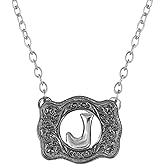 Belt Buckle Necklace Western Style Initial Letter Pendant Necklace, Decorative Belt Buckle Frame Design
