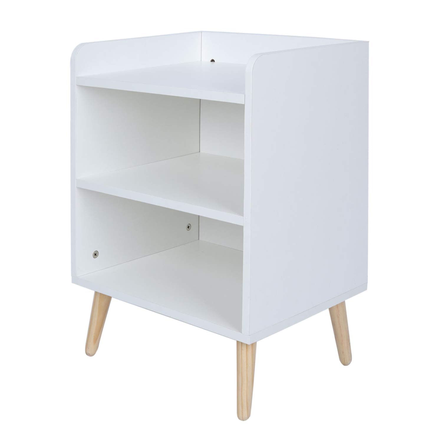 TINSAWOOD End Table 3-Tier,Nightstand with Open Compartment, Wooden Accent Side Table with Solid Wood Leg, White