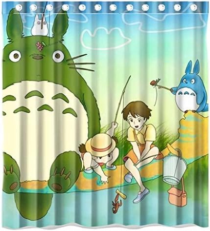 Custom Anime My Neighbour Totoro Pattern Waterproof Bathroom Shower Curtain 100% Polyester Fabric Shower Curtain Standard Size 66 x 72