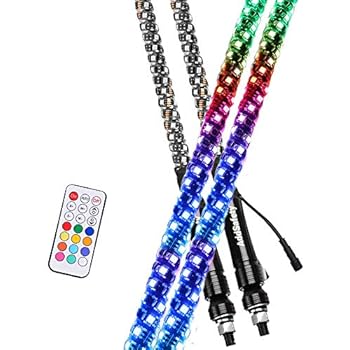 AddSafety 2PCS 4FT RF Remote Control LED Whipping Light with Connect//Chasing Lights with Two Different Ways of Hanging Flags for Off-Road ATV UTV RZR Jeep Truck Dunes