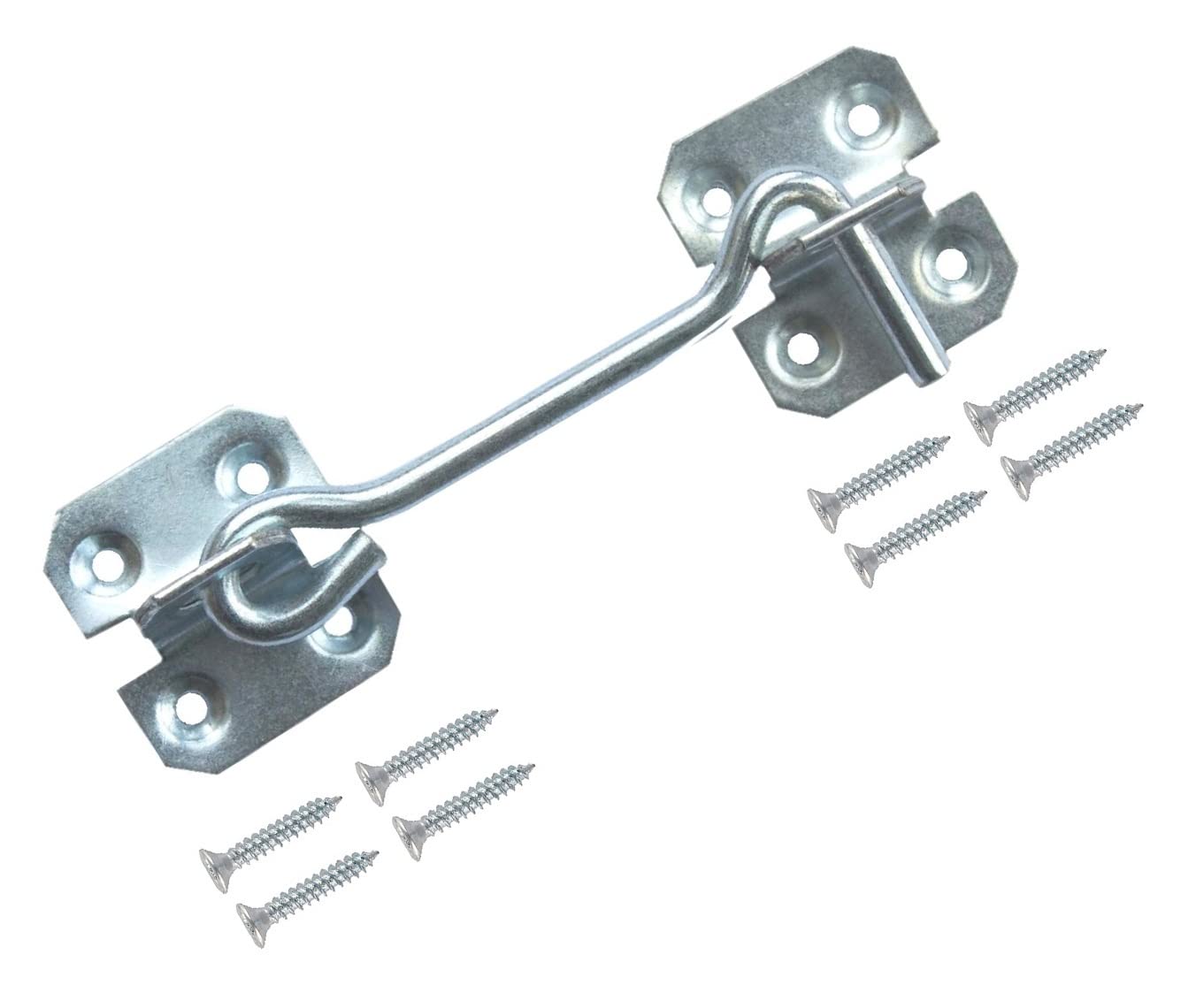 TERF® 100mm Heavy Duty Silver Wire Cabin Door Hook and Eye Lock 100mm (4 inch) Cabinet Latch Catch including Fixing Screw For Door Gate Window Closet Shed Latch - Pack of 1