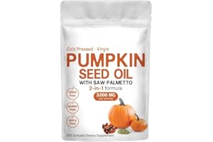EOQIFJM Pumpkin Seed Oil Capsules, Pumpkin Seed Oil 2 in 1 with Saw Palmetto, 3000mg Pure & Natural Supplement, Hair Growth, Skin Care - Non-GMO, Gluten - Free 300 Softgels