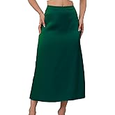 Women's Silk Slip Satin Midi Skirt Dressy Flowy Ruffle Elastic High Waisted Flared Cocktail Party Work A Line Skirts