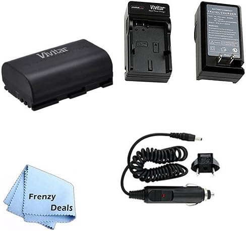 Vivitar LP-E6 LP-E6N Rechargeable Batteries for Canon 5D Mark II, 5D Mark III, 6D, 7D, 60D &amp; 70D Camera + Vivitar Car / Home Charger with Euro Plug + FrenzyDeals Microfiber Cloth