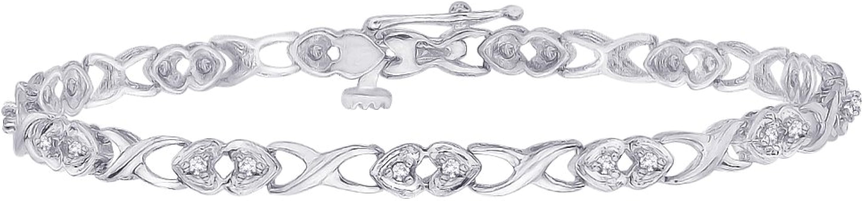 10K White Gold 1/4 ct. Diamond Heart Tennis Bracelet Jewelry
