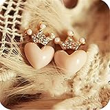 ULAKY Rhinestones Crown Earrings Lovely Love Peach Heart Earrings