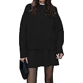 chouyatou Women's 2 Piece Sweater Skirt Sets Casual Loose Pullover Tops Mini Knitted Skirt Two Piece Outfits