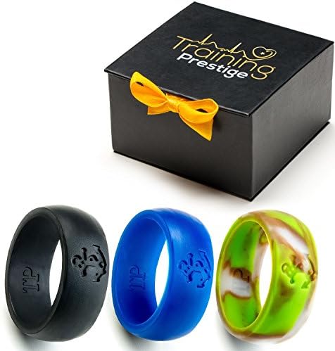 Silicone Wedding Ring 2nd Generation Bundle for Men with 3 Anchor Design Bands of Prime Colors such as Black, Blue and Popular Camouflage Best Selected by Training Prestige offered in a Gift Box to Show Commitment While Leading an Active Sports & Outdoors Lifestyle (8)