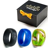Silicone Wedding Band for Men Set of 3 Jewelry Rings - Anchor Design 9mm Prime Black, Blue & Camo
