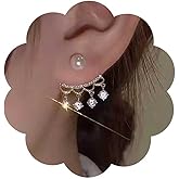 Iaceble Vintage Pearl Ear Jacket Earrings Crystal Pearl Earrings Gold Pearl Stud Earrings Sparkling Gemstone Dangle Earrings Cz Front Back Earrings Jewelry for Women