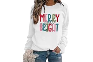 BINLANHANAT Christmas Sweatshirt Women Merry And Bright Christmas Pullover Shirt Novelty Chenille Patch Xmas Gift Holiday Top