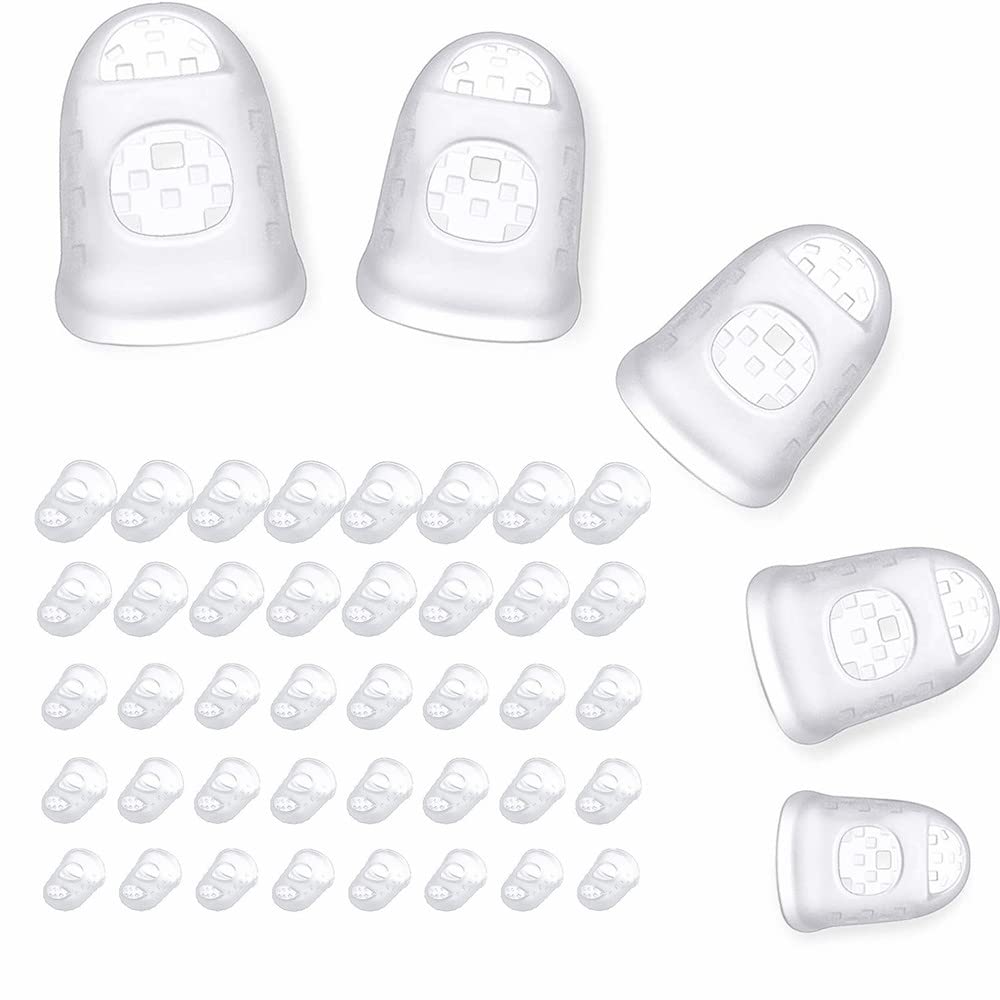 KOMUNJ 40 Pieces Guitar Fingertip Protectors Silicone Finger Guards Anti-Slip Finger Protection Covers Caps for Stringed Instruments Guitar Bass Ukulele Bass Sewing Sports, 5 Sizes