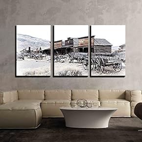 3 Piece Canvas Wall Art - Cody, Wyoming, Old Wooden Wagons in a Ghost Town, United States - Modern Home Art Stretched and Framed Ready to Hang - 16"x24"x3 Panels