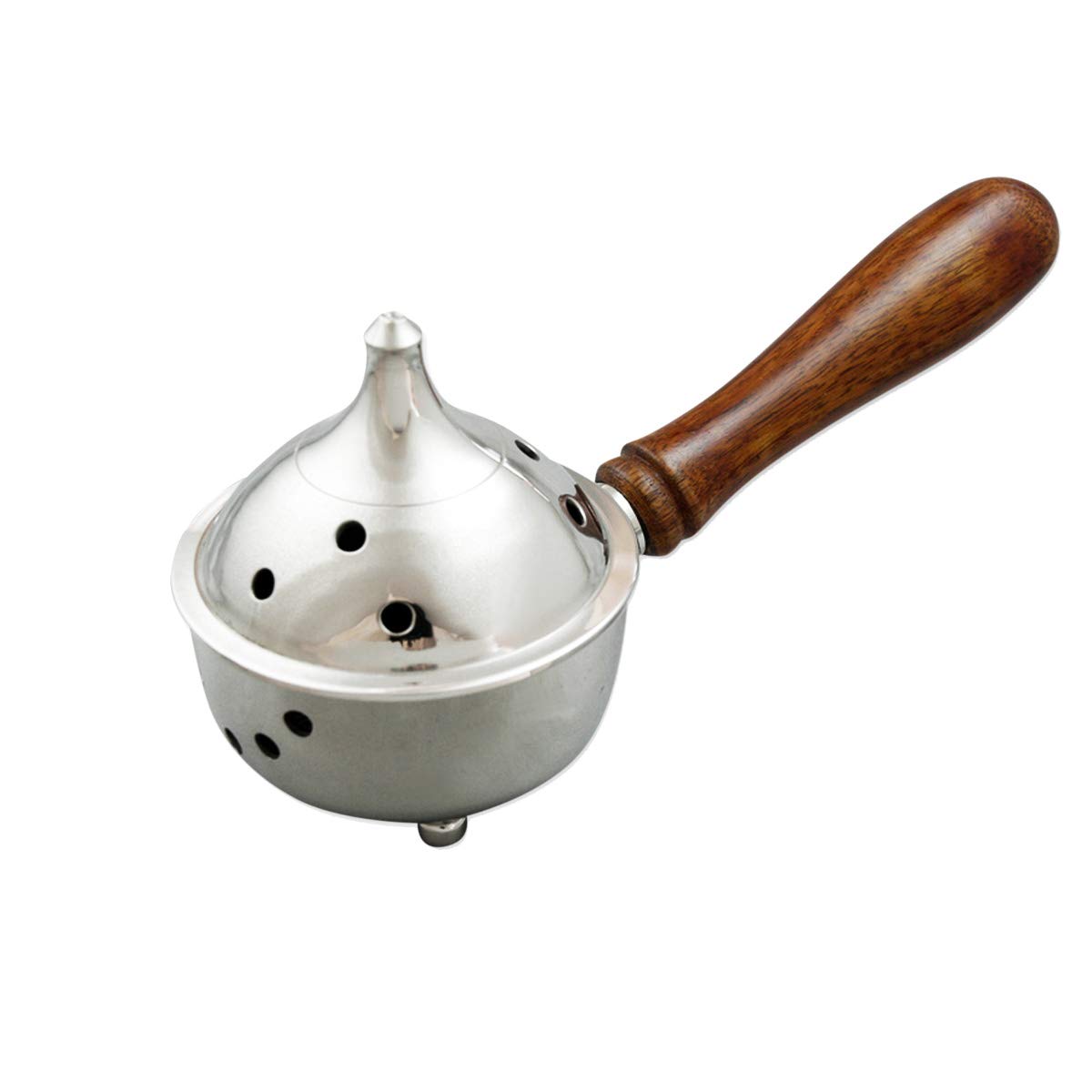 NKlaus incense burner 7x17cm for incense with wooden handle brass nickel plated 3317