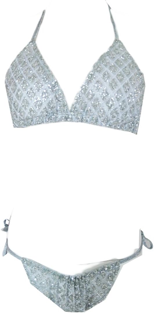 ouxiuli - Traje de baño Triangular con Lentejuelas para Mujer, Plateado