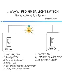 Martin Jerry   Interruptor inteligente de 3 vías con regulador de intensidad (compatible con Alexa como regulador de luz WiFi, 3 vías, funciona con  Assistant