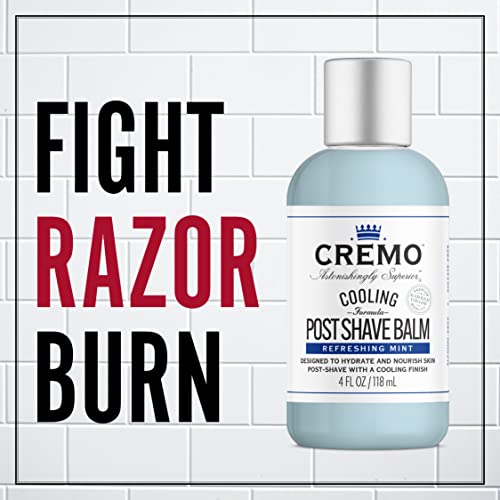 CREMO COOLING FORMULA POST SHAVE BALM, SOOTHES, COOLS AND PROTECTS SKIN FROM SHAVING IRRITATION, DRYNESS AND RAZOR BURN, 4 OZ